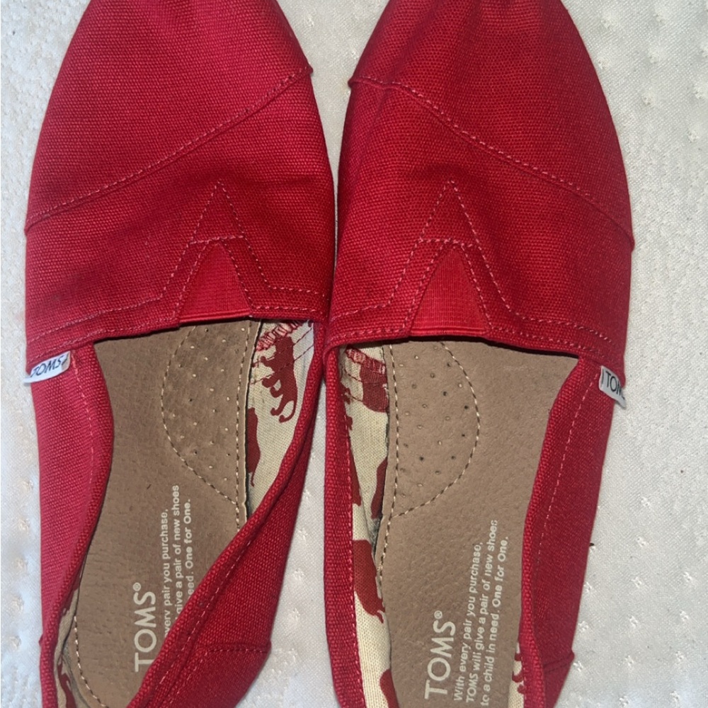 Toms Red Canvas Slip-On Flats with Printed Insole